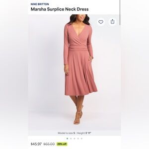 Nine Britton Mauve Surplice Neck Long Sleeve Dress